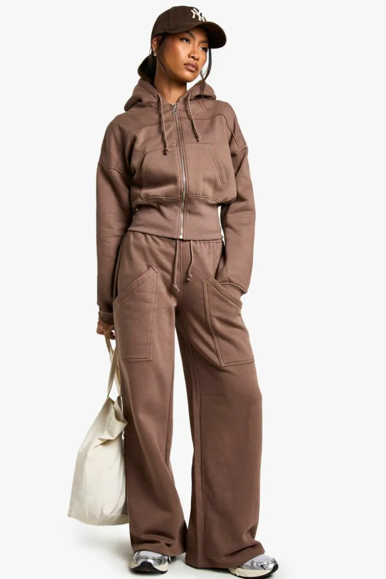 Cheap boohoo Deep Hem Hoodie And Straight Leg Jogger Tracksuit mocha