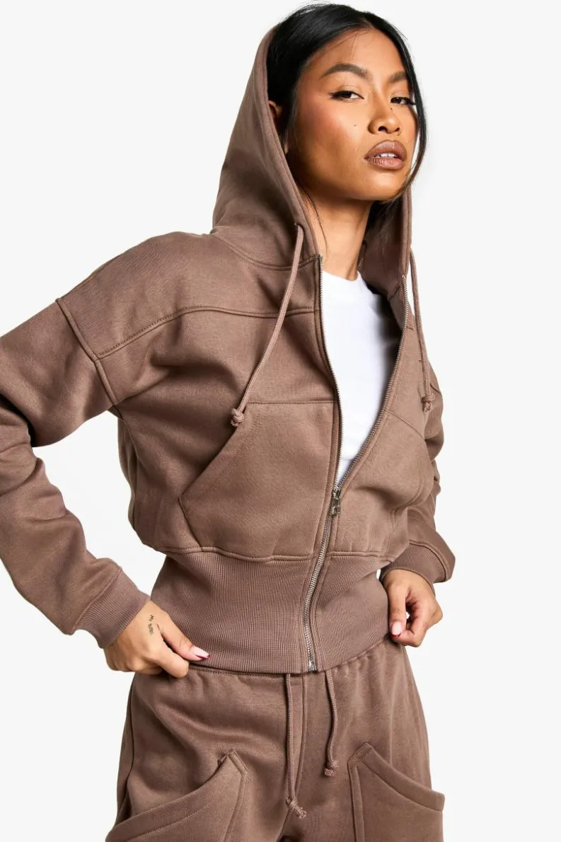 Cheap boohoo Deep Hem Hoodie And Straight Leg Jogger Tracksuit mocha
