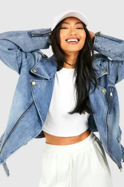 New boohoo Denim Biker Jacket washed blue