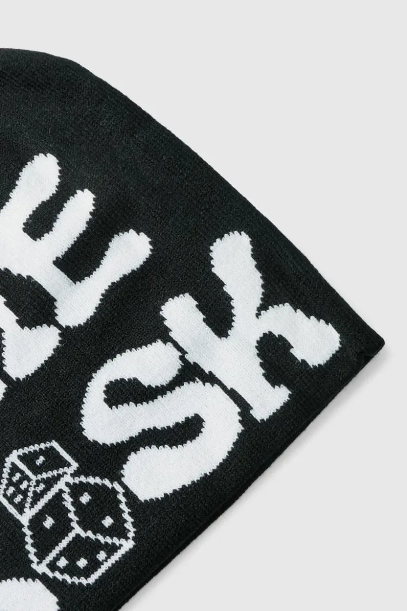 Discount boohooMAN Dice Graphic Beanie In black