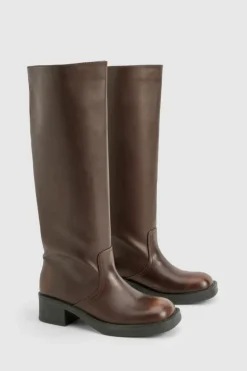 Sale boohoo Distressed Column Knee High Boots brown