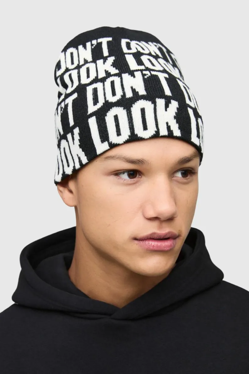 Fashion boohooMAN Don't Look Beanie black