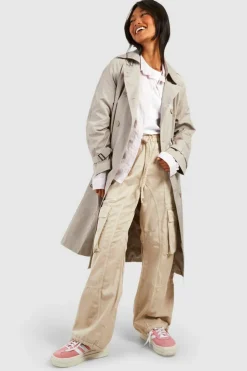 Cheap boohoo Double Breast Belted Trench Coat oyster