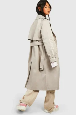 Cheap boohoo Double Breast Belted Trench Coat oyster