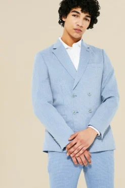 Online boohooMAN Double Breasted Skinny Textured Suit Jacket light blue