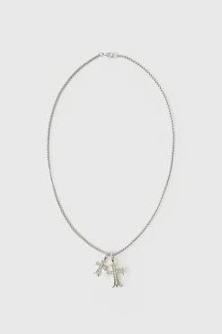 Fashion boohooMAN Double Cross Necklace silver