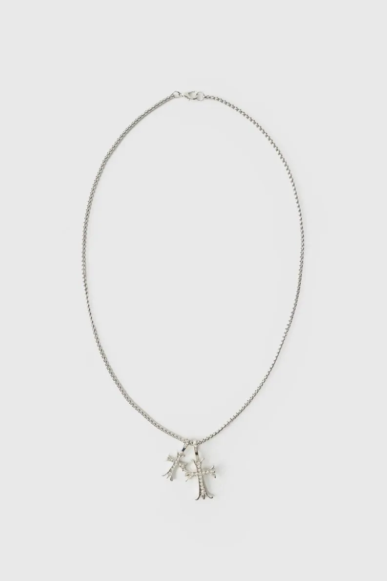 Fashion boohooMAN Double Cross Necklace silver