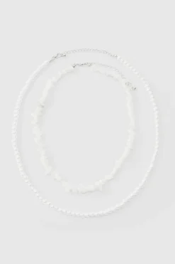 Flash Sale boohooMAN Double Layer Beaded Necklace In white