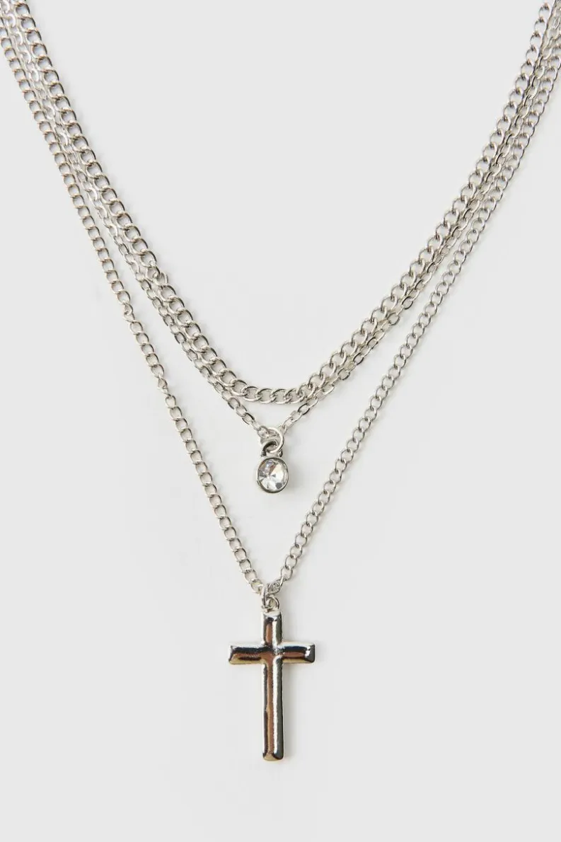 Cheap boohooMAN Double Layered Cross Necklace silver