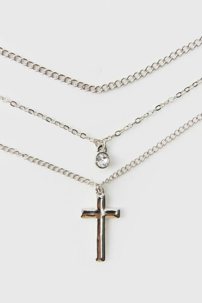 Cheap boohooMAN Double Layered Cross Necklace silver