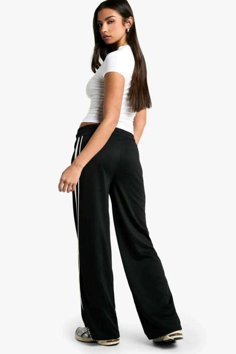 New boohoo Double Striped Tricot Straight Leg Jogger black