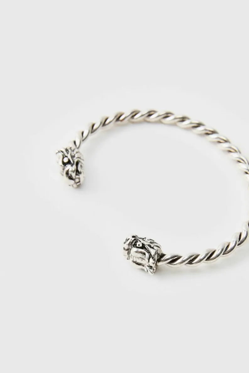 Hot boohooMAN Dragon Head Bangle silver
