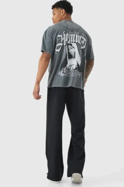 New boohooMAN Drawcord Waist Split Hem Straight Leg Trousers black