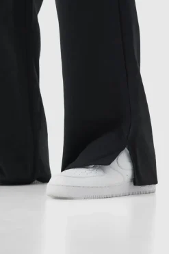 New boohooMAN Drawcord Waist Split Hem Straight Leg Trousers black