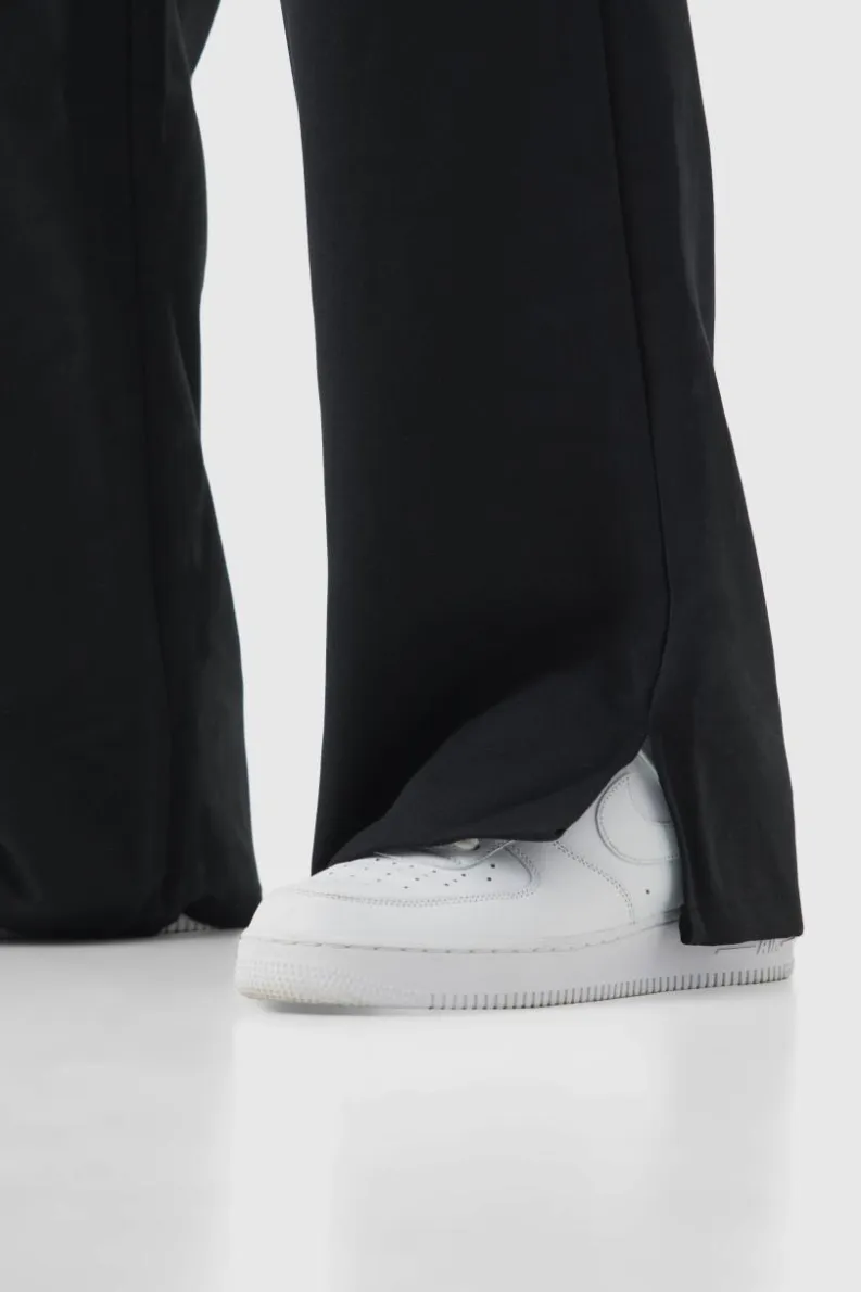 New boohooMAN Drawcord Waist Split Hem Straight Leg Trousers black