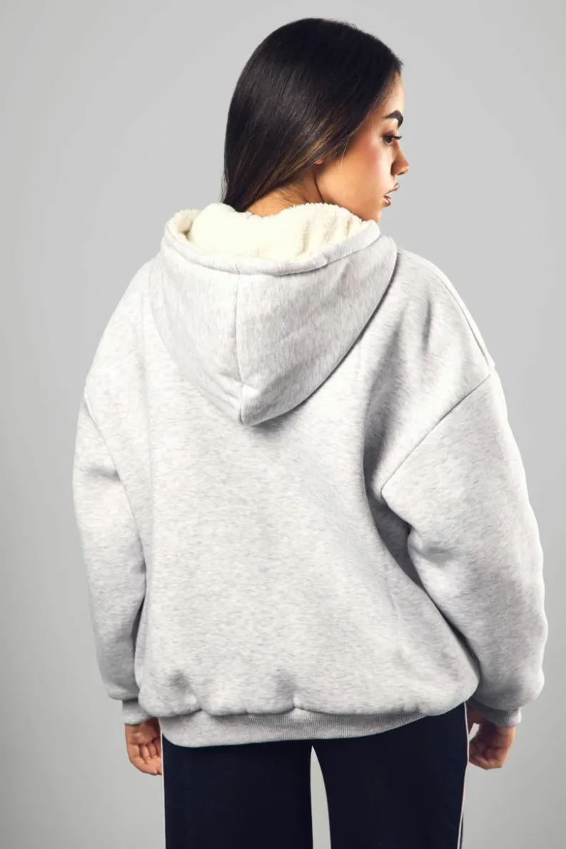Flash Sale boohoo Dsgn Fleece Lined Zip Through Hoodie ash grey