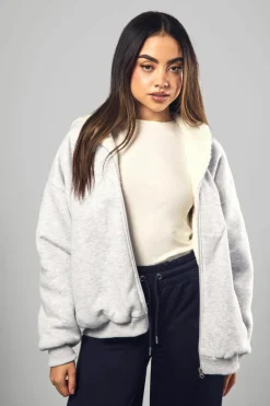 Flash Sale boohoo Dsgn Fleece Lined Zip Through Hoodie ash grey