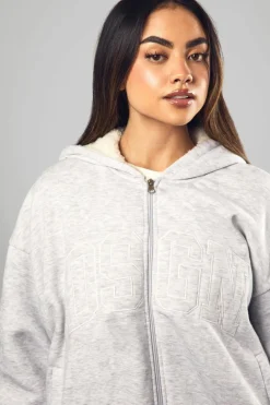 Flash Sale boohoo Dsgn Fleece Lined Zip Through Hoodie ash grey