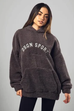 Hot boohoo Dsgn Sport Applique Borg Hoodie charcoal