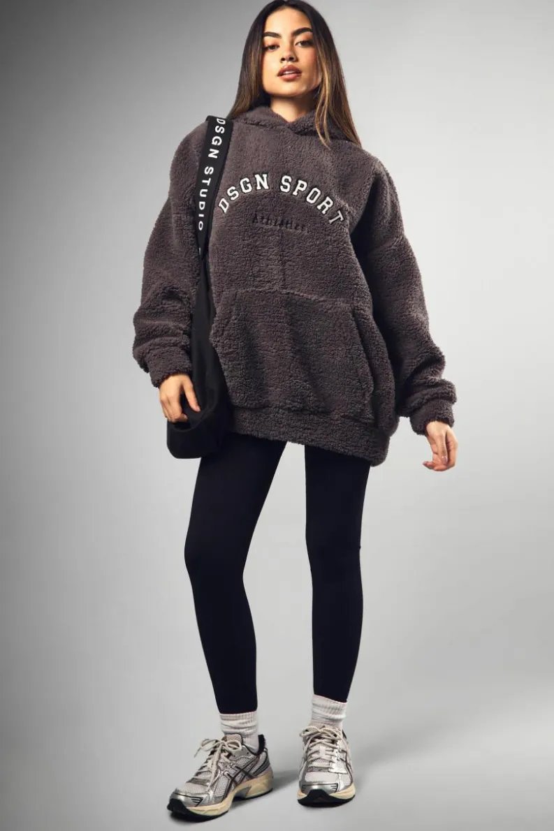 Hot boohoo Dsgn Sport Applique Borg Hoodie charcoal