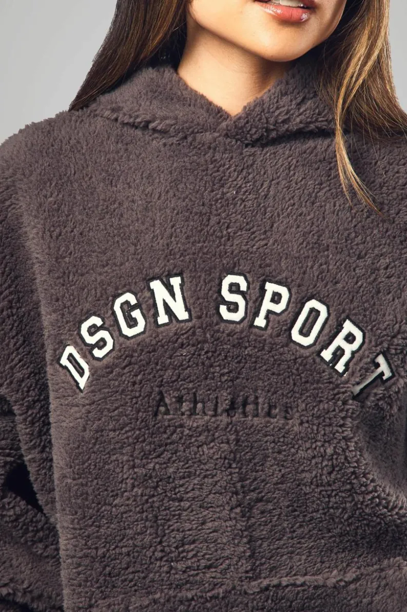 Hot boohoo Dsgn Sport Applique Borg Hoodie charcoal