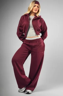 Sale boohoo Dsgn Studio Applique Boxy Crop Zip Through Hoodie burgundy