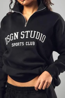 Discount boohoo DSGN STUDIO APPLIQUE HALF ZIP SWEATSHIRT black