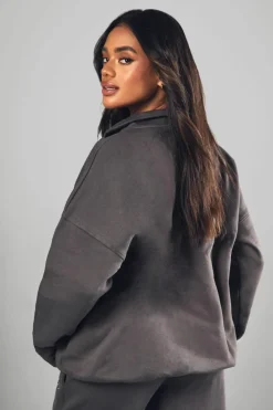 Cheap boohoo Dsgn Studio Applique Oversized Half Zip Sweatshirt charcoal