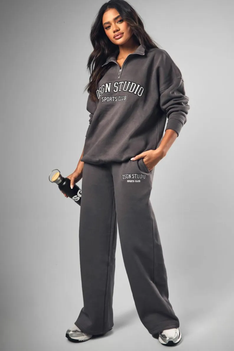 Cheap boohoo Dsgn Studio Applique Oversized Half Zip Sweatshirt charcoal