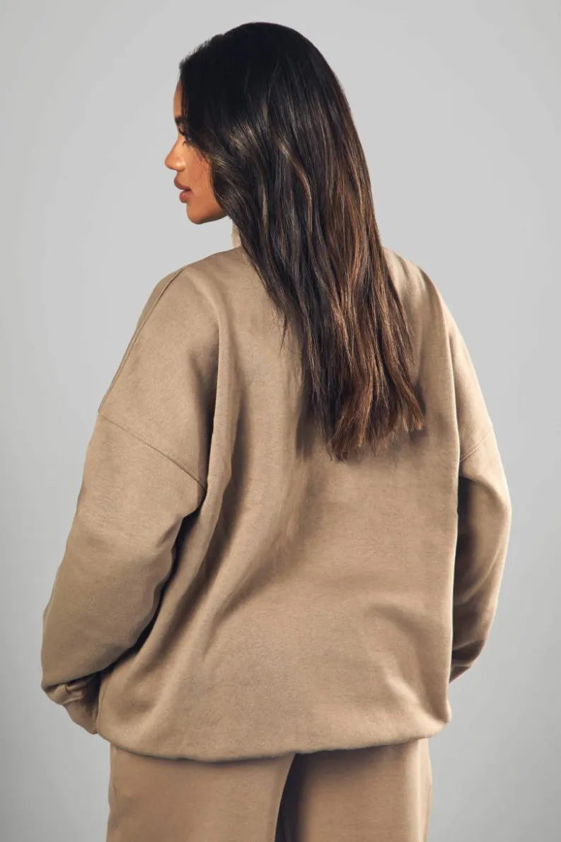 Clearance boohoo Dsgn Studio Applique Oversized Half Zip Sweatshirt stone