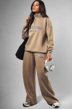 Clearance boohoo Dsgn Studio Applique Oversized Half Zip Sweatshirt stone