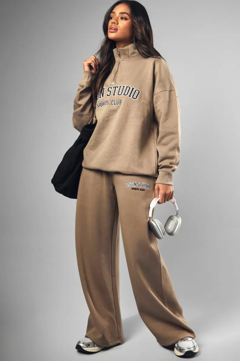Clearance boohoo Dsgn Studio Applique Oversized Half Zip Sweatshirt stone