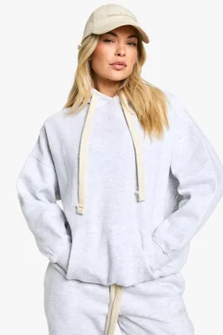 Best Sale boohoo Dsgn Studio Embroidered Contrast Drawcord Oversized Hoodie ash grey