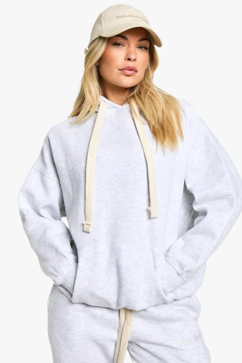 Best Sale boohoo Dsgn Studio Embroidered Contrast Drawcord Oversized Hoodie ash grey