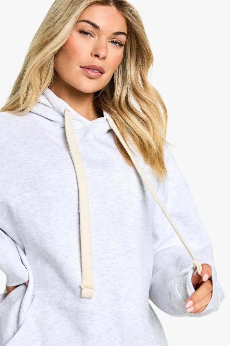 Best Sale boohoo Dsgn Studio Embroidered Contrast Drawcord Oversized Hoodie ash grey