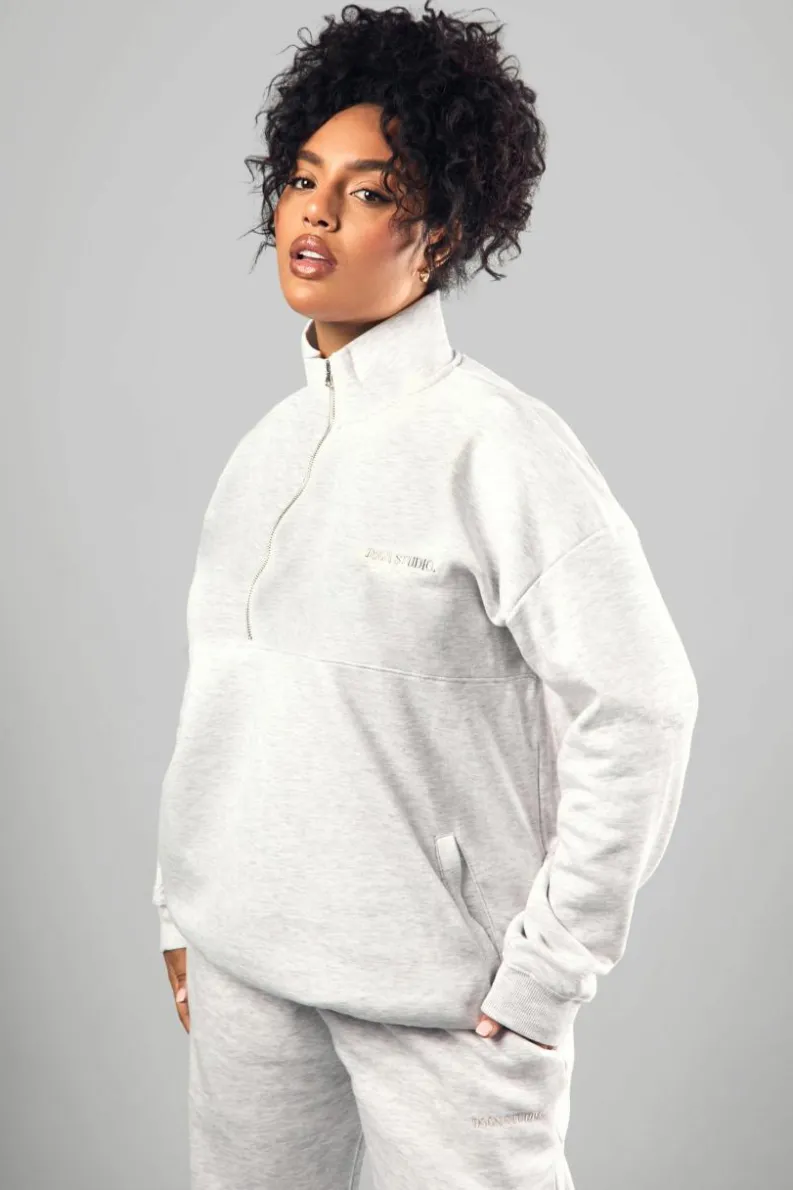 Outlet boohoo Dsgn Studio Embroidered Half Zip Oversized Sweatshirt ash grey