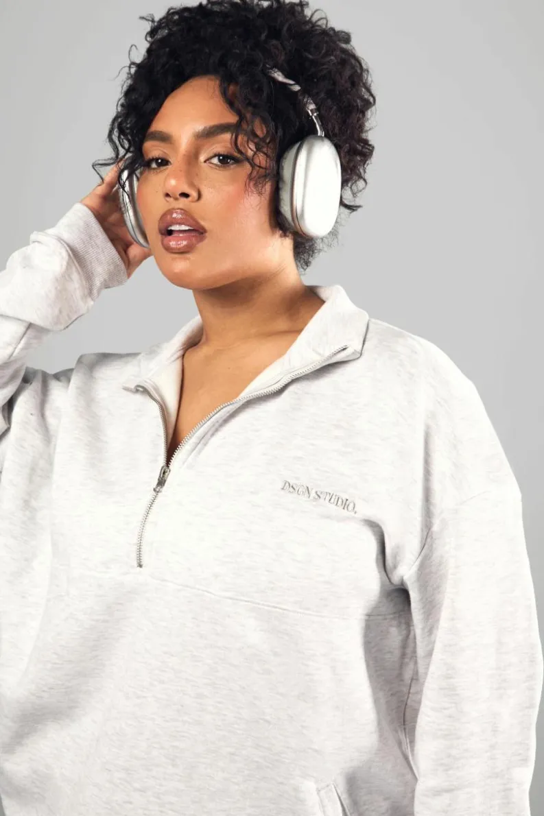 Outlet boohoo Dsgn Studio Embroidered Half Zip Oversized Sweatshirt ash grey