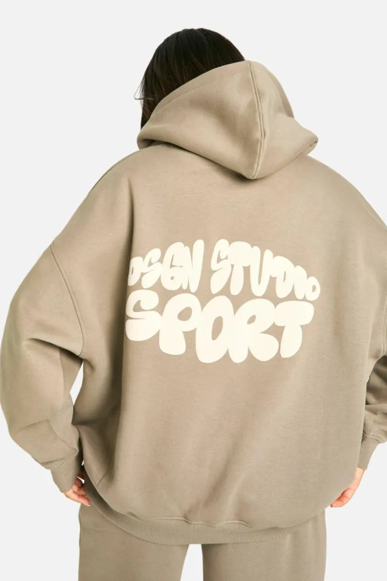 Best boohoo Dsgn Studio Sport Bubble Slogan Tracksuit Set washed khaki