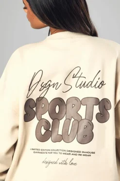Cheap boohoo Dsgn Studio Sports Bubble Slogan Oversized Sweatshirt stone