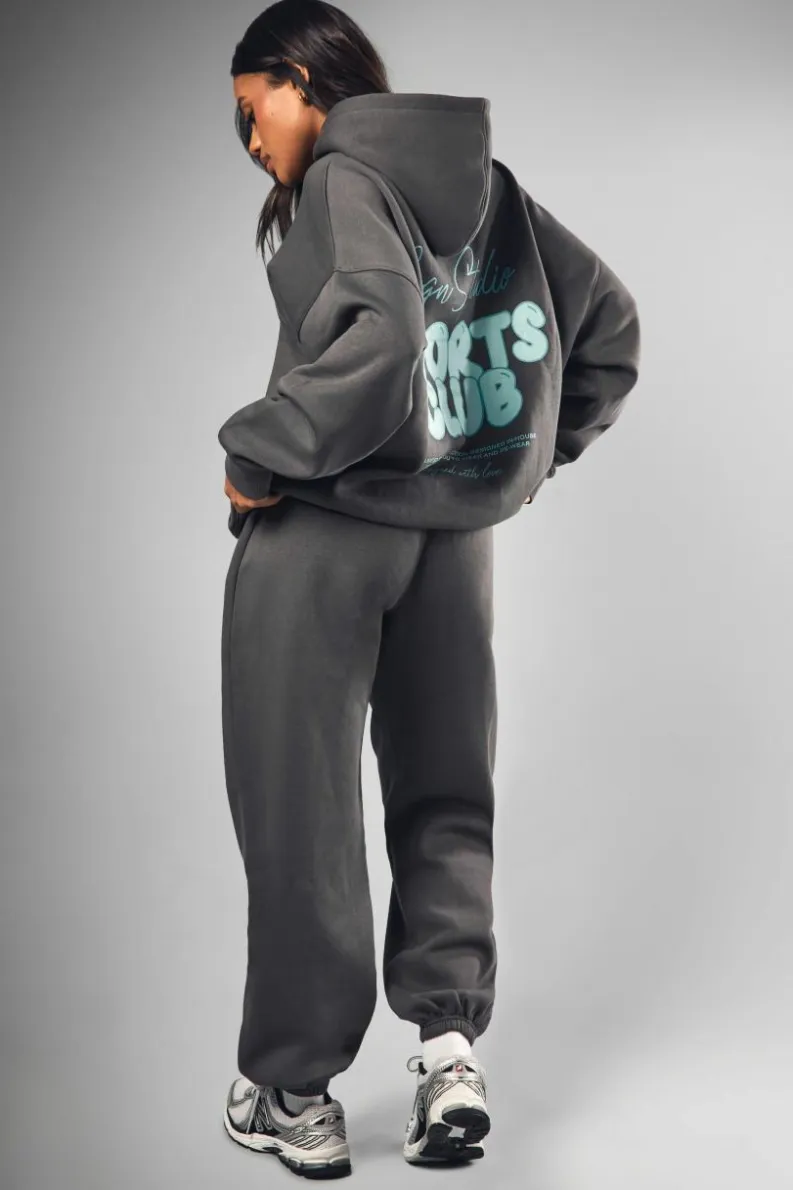 Hot boohoo Dsgn Studio Sports Bubble Slogan Cuffed Oversized Jogger charcoal