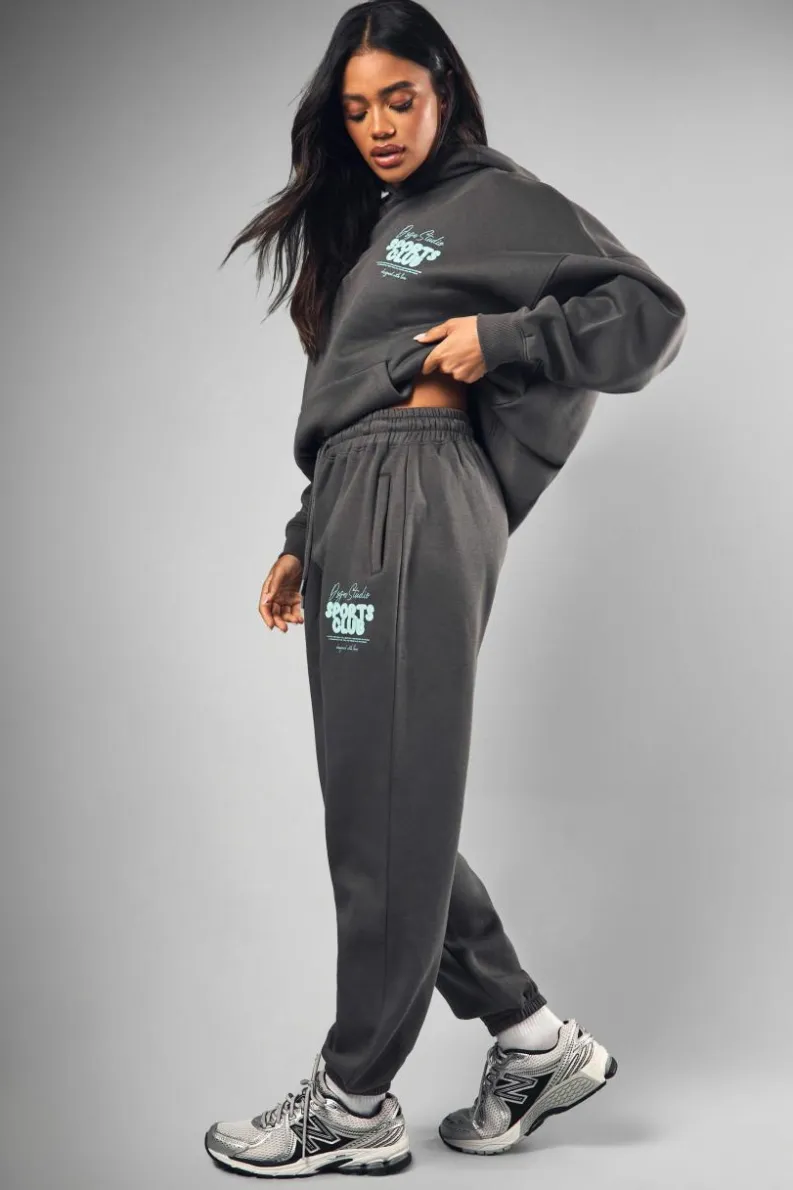 Hot boohoo Dsgn Studio Sports Bubble Slogan Cuffed Oversized Jogger charcoal