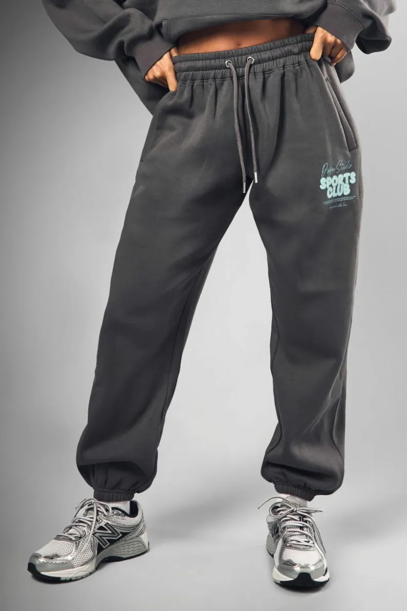 Hot boohoo Dsgn Studio Sports Bubble Slogan Cuffed Oversized Jogger charcoal