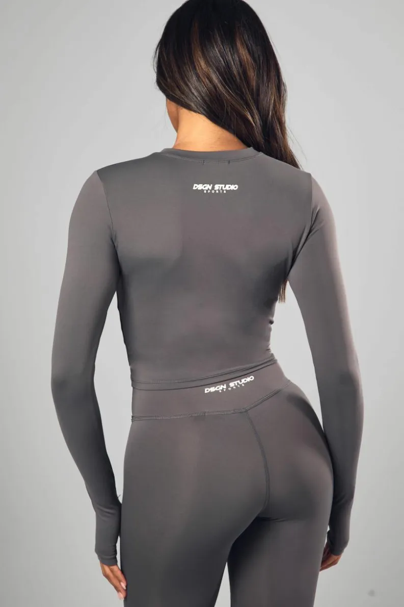 Online boohoo Dsgn Studio Supersoft Peached Sculpt Long Sleeve Top charcoal