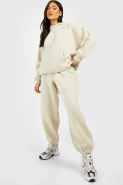 Best Sale boohoo Dsgn Studio Text Slogan Hooded Tracksuit taupe