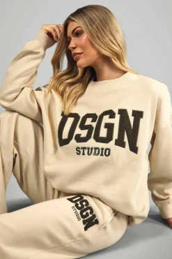 Store boohoo Dsgn Studio Towelling Applique Straight Leg Jogger stone
