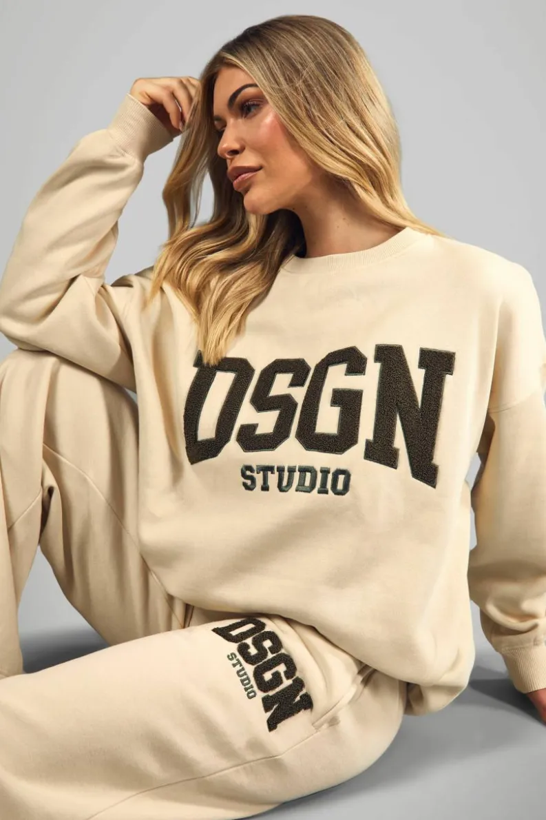 Store boohoo Dsgn Studio Towelling Applique Straight Leg Jogger stone