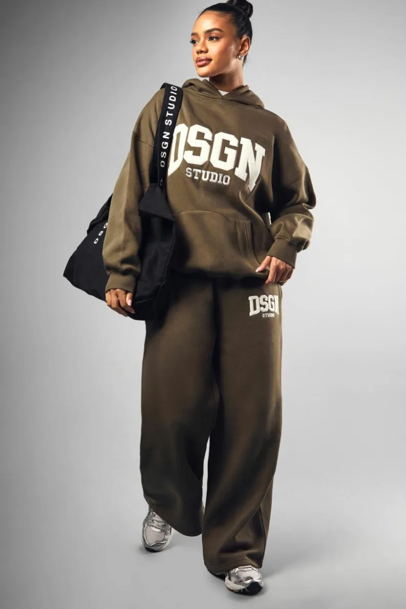Best Sale boohoo Dsgn Studio Towelling Applique Oversized Hoodie olive