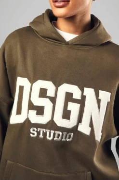 Best Sale boohoo Dsgn Studio Towelling Applique Oversized Hoodie olive
