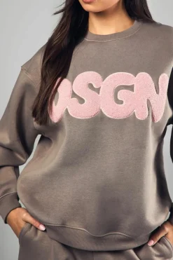 Discount boohoo Dsgn Towelling Applique Oversized Sweatshirt grey