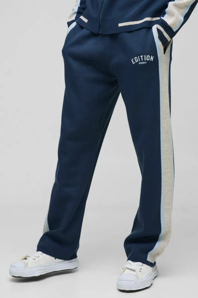 Fashion boohoo Edition Contrast Stripe Zip Up Knitted Tracksuit blue